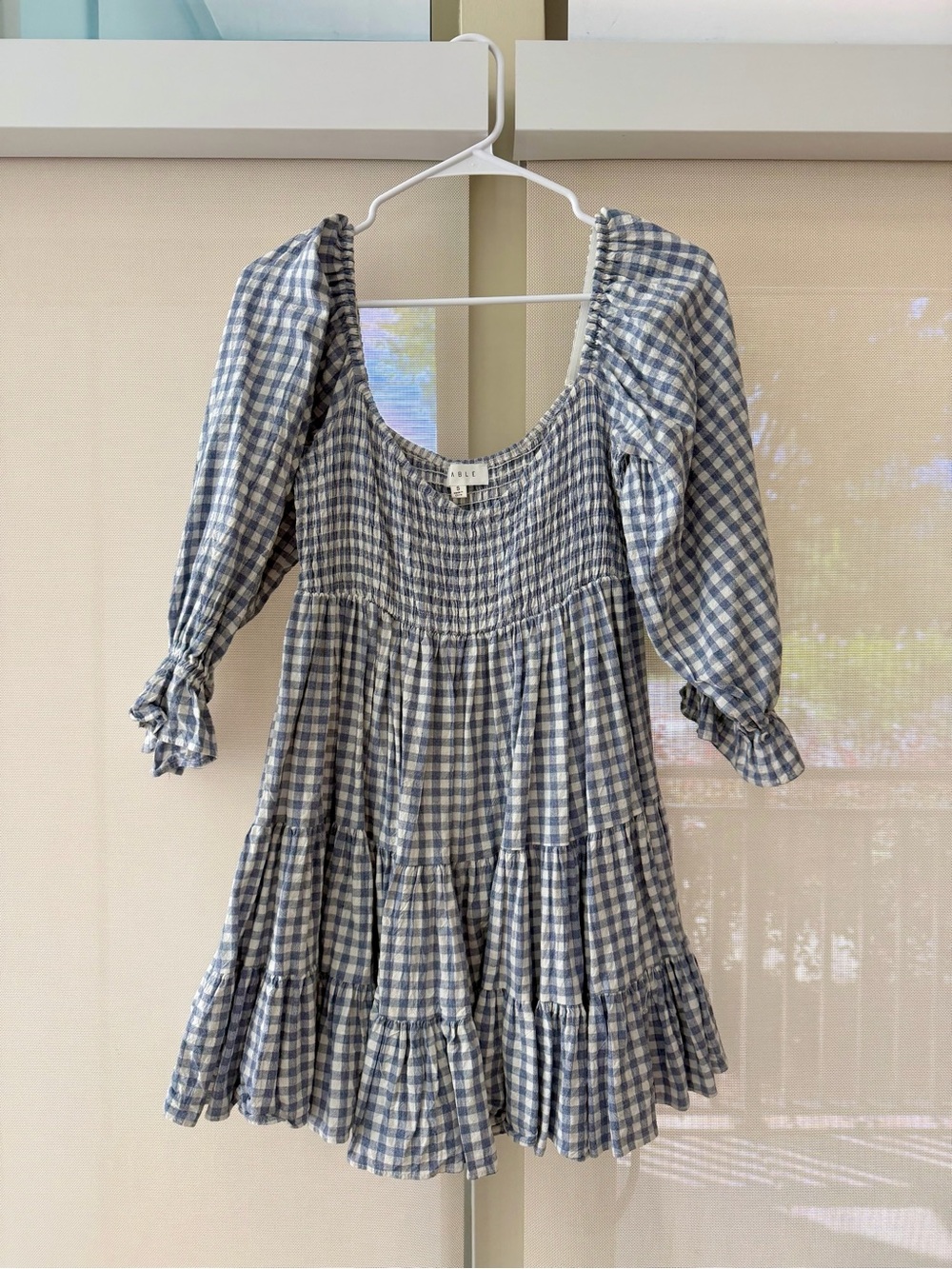These Three Boutique Mable Smocked Gingham Blue Checkered Dress